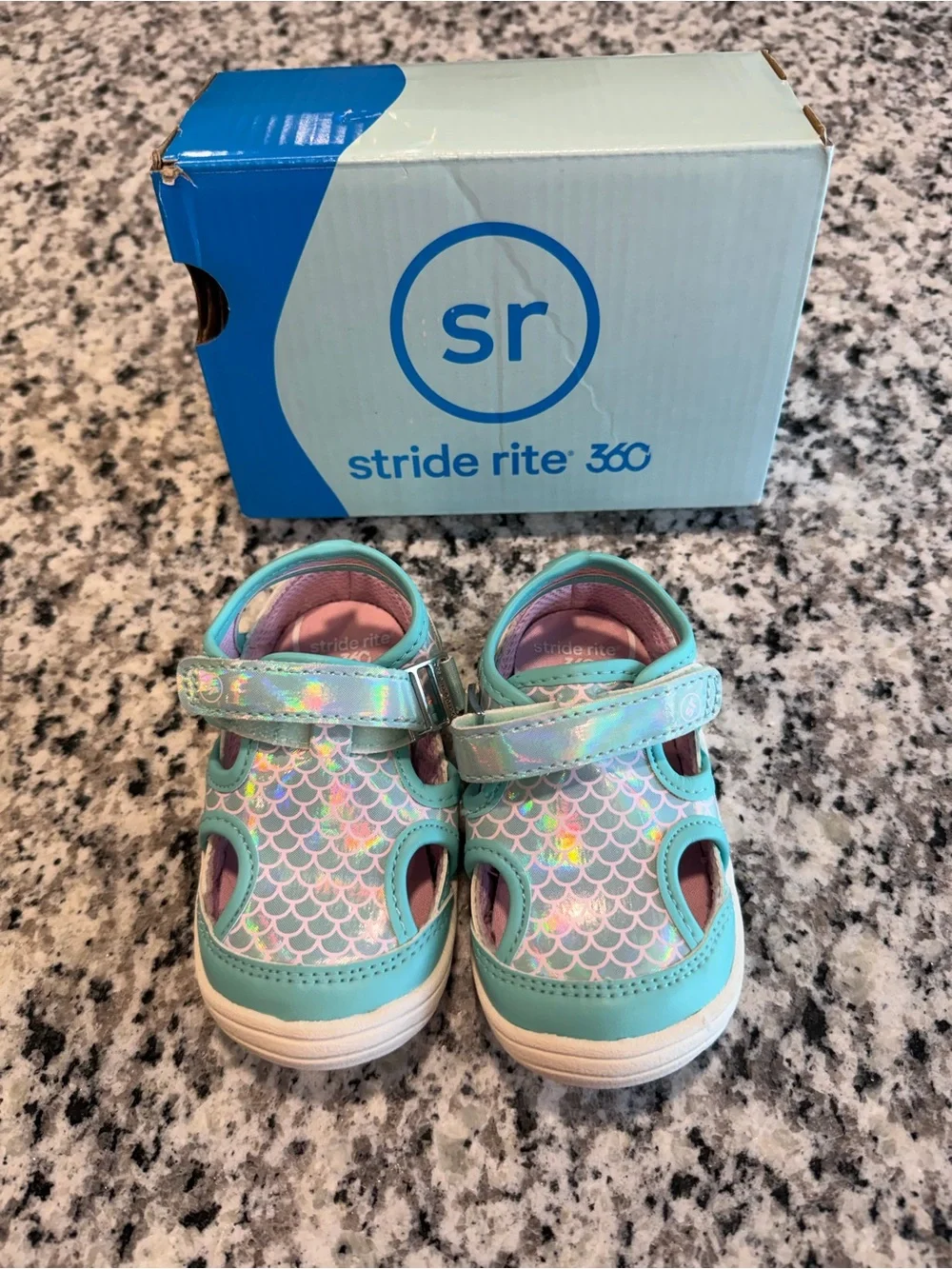 Stride Rite Infant Girls Mint Iridescent Mermaid Water Sandals, Sz 5 Infant NWOT
